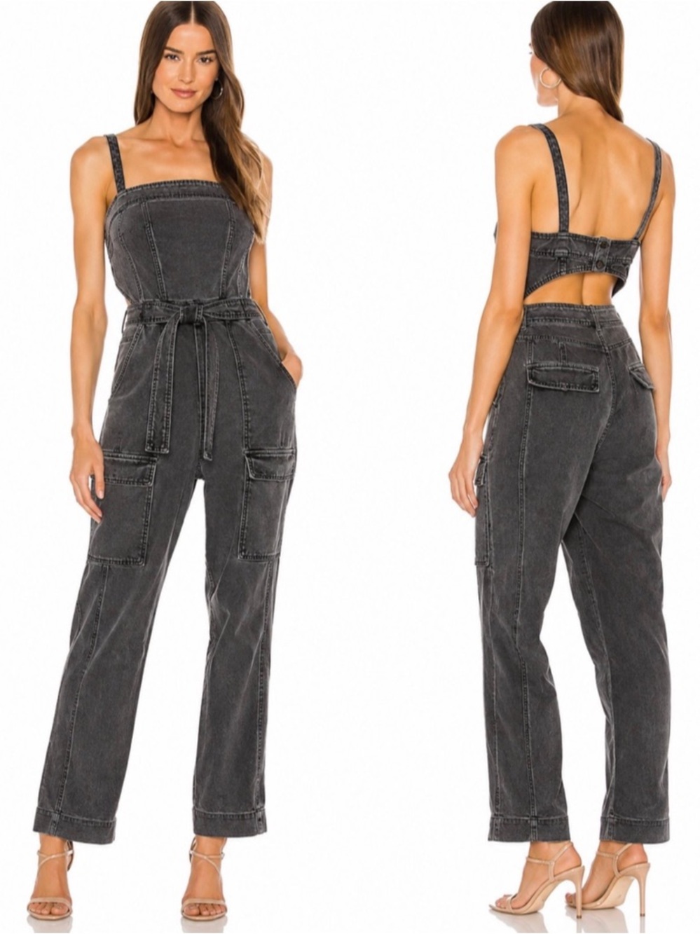 Free people go west utility washed black denim jumpsuit XS